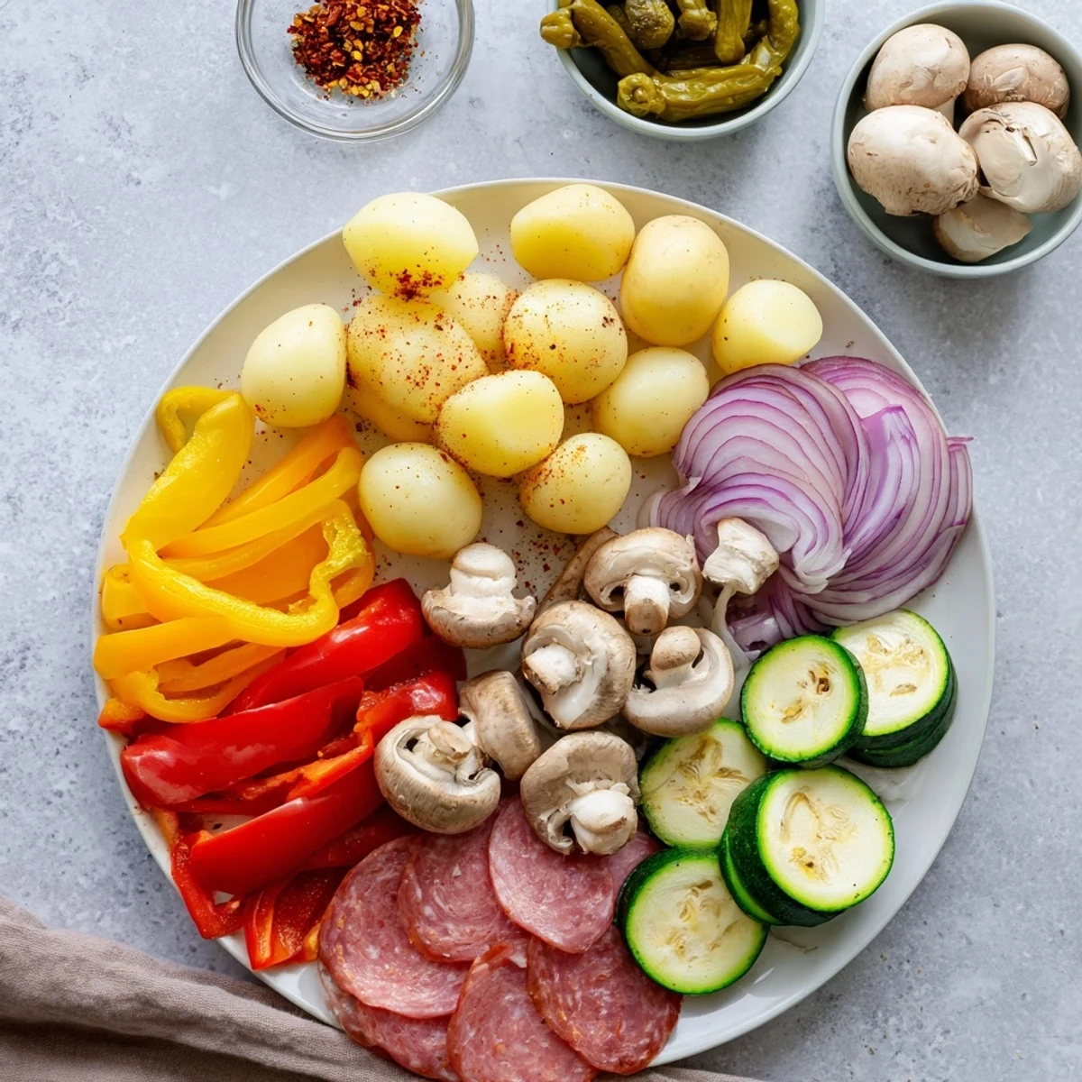 Festive raclette dinner spread with charcuterie pickles and melted cheese for sharing