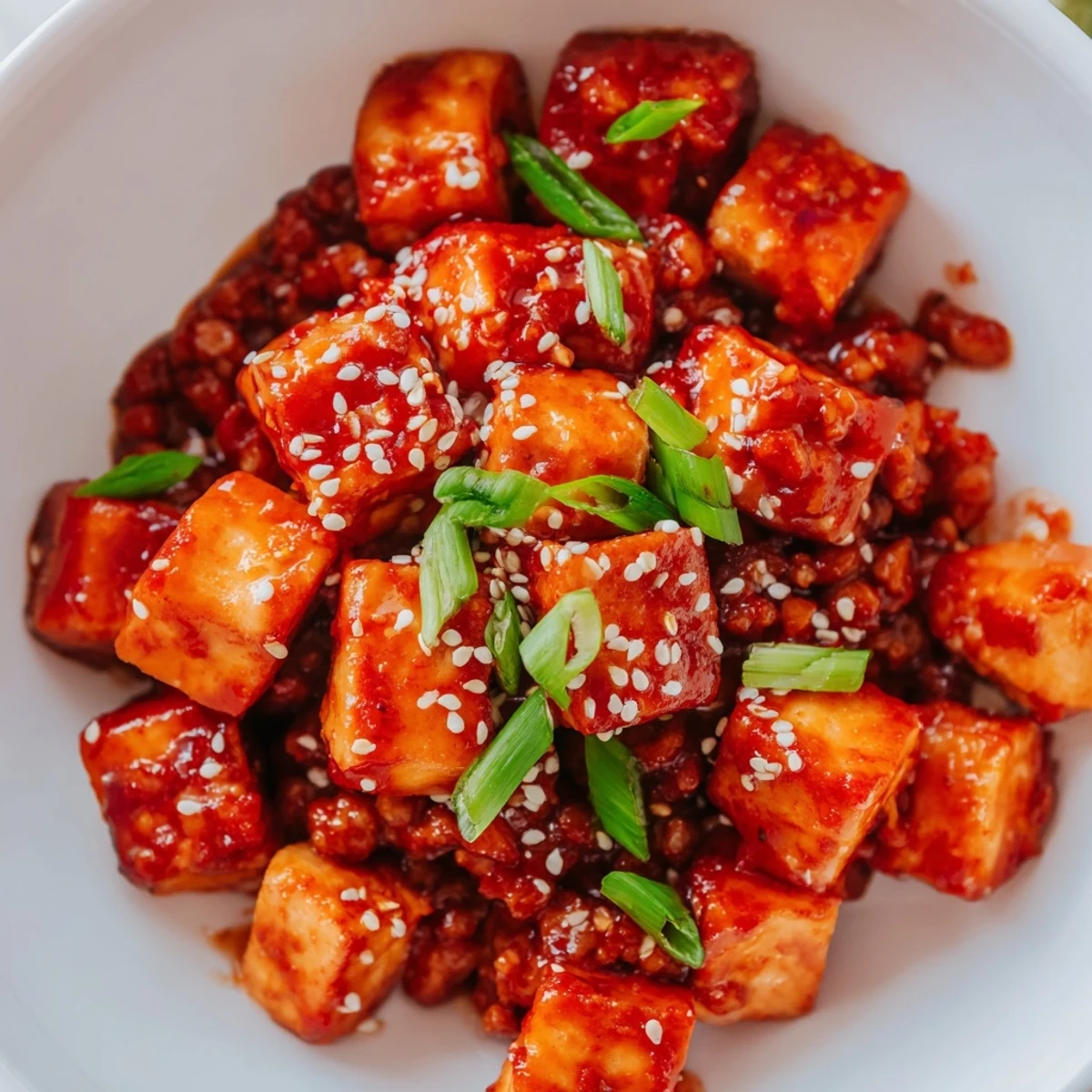 Rich Mapo Tofu Udon noodles in glossy brown sauce garnished with green onions and sesame seeds