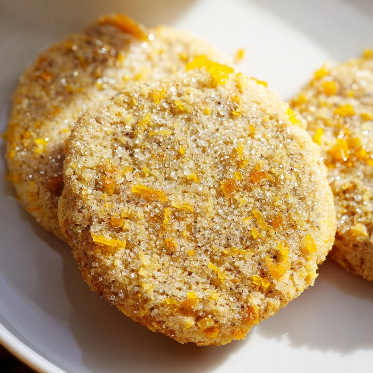Buttery orange sugar zest cookies rolled in orange sugar and baked until golden edged