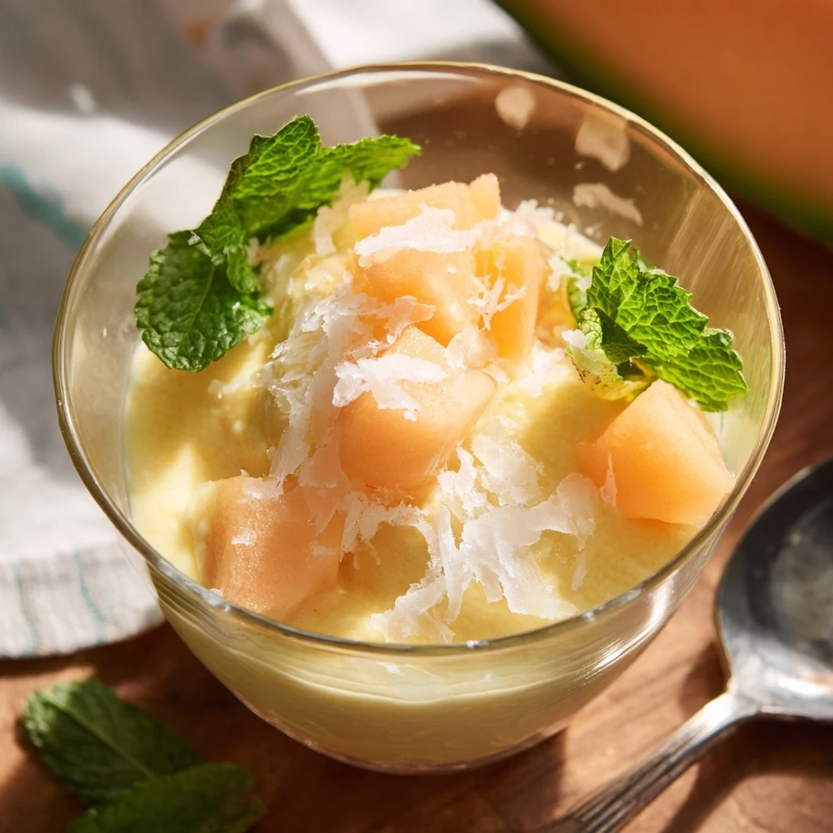 Golden cantaloupe purée folded into sweet cream with flaky sea salt topping