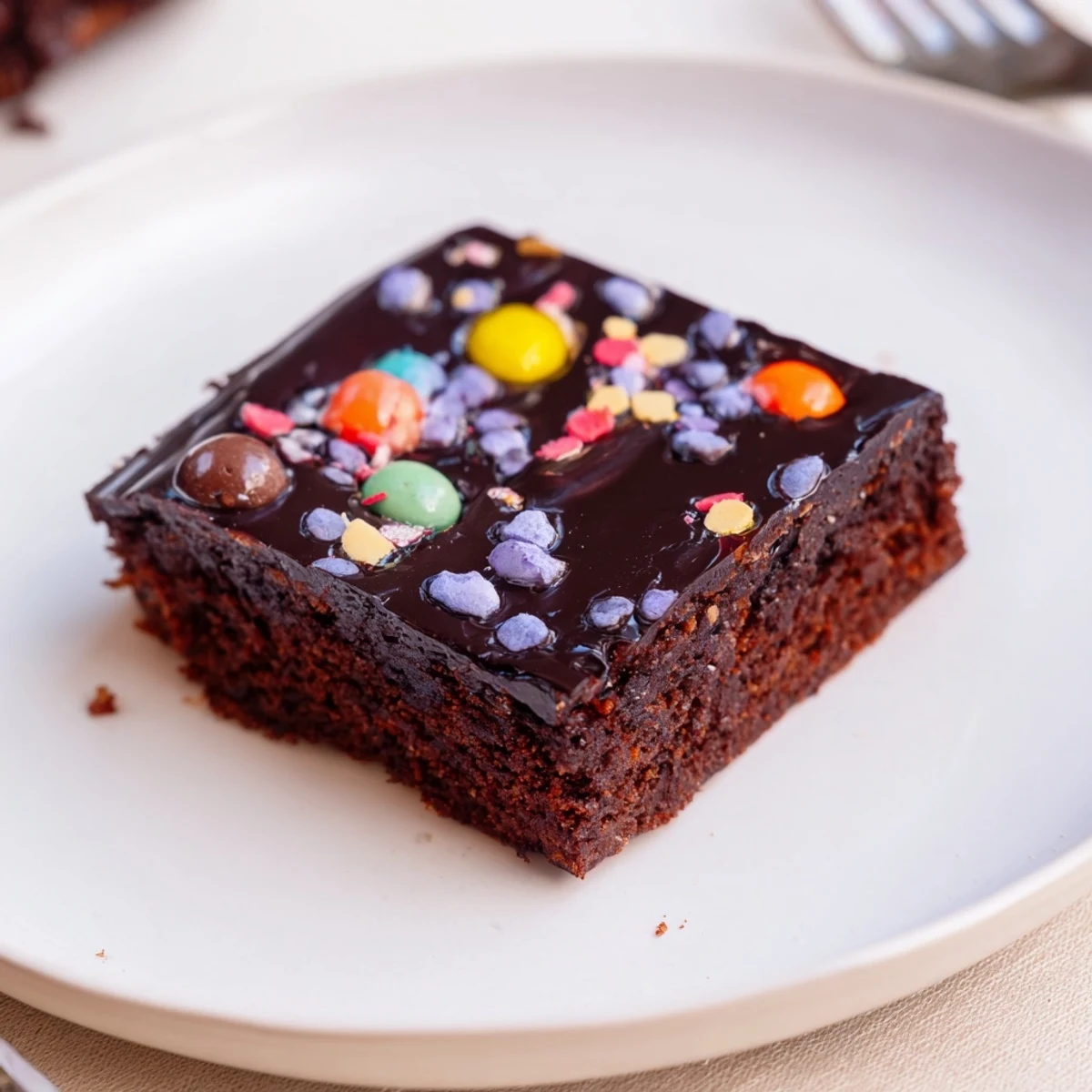 Warm cut Gourmet Cosmic Brownies Bars on parchment, fudgy center, melted chocolate.
