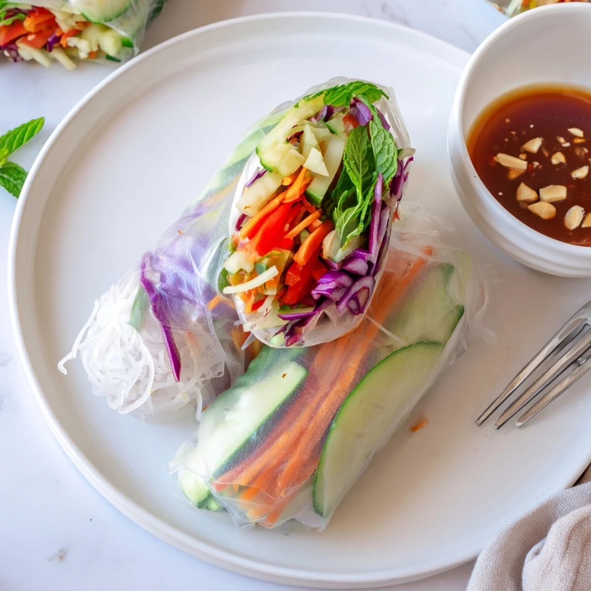 Gluten Free Vegetable Spring Rolls, crisp rice paper wraps, served with tangy sauce