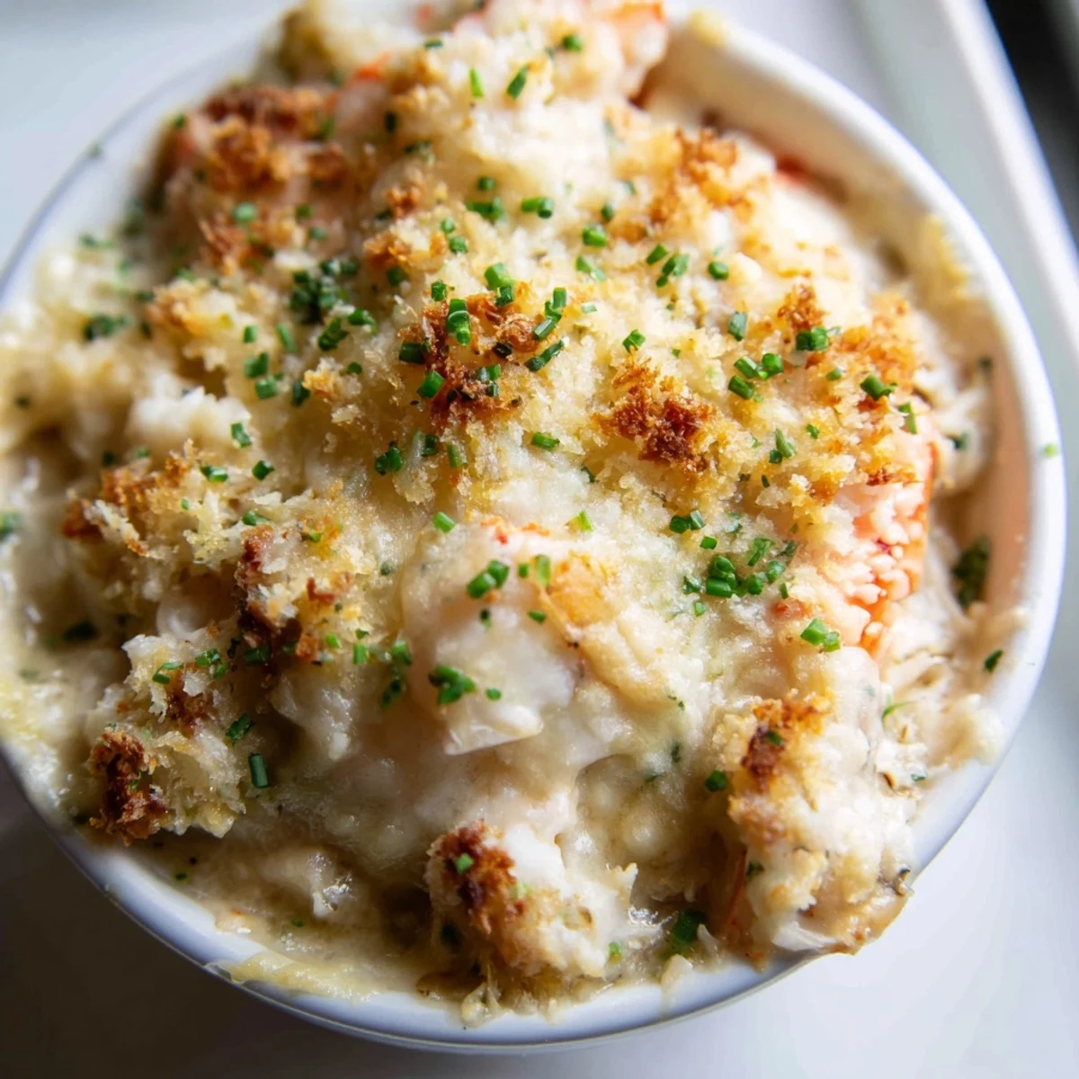 Spoonful of cheesy jumbo lump crab au gratin with gooey melted cheese stretches