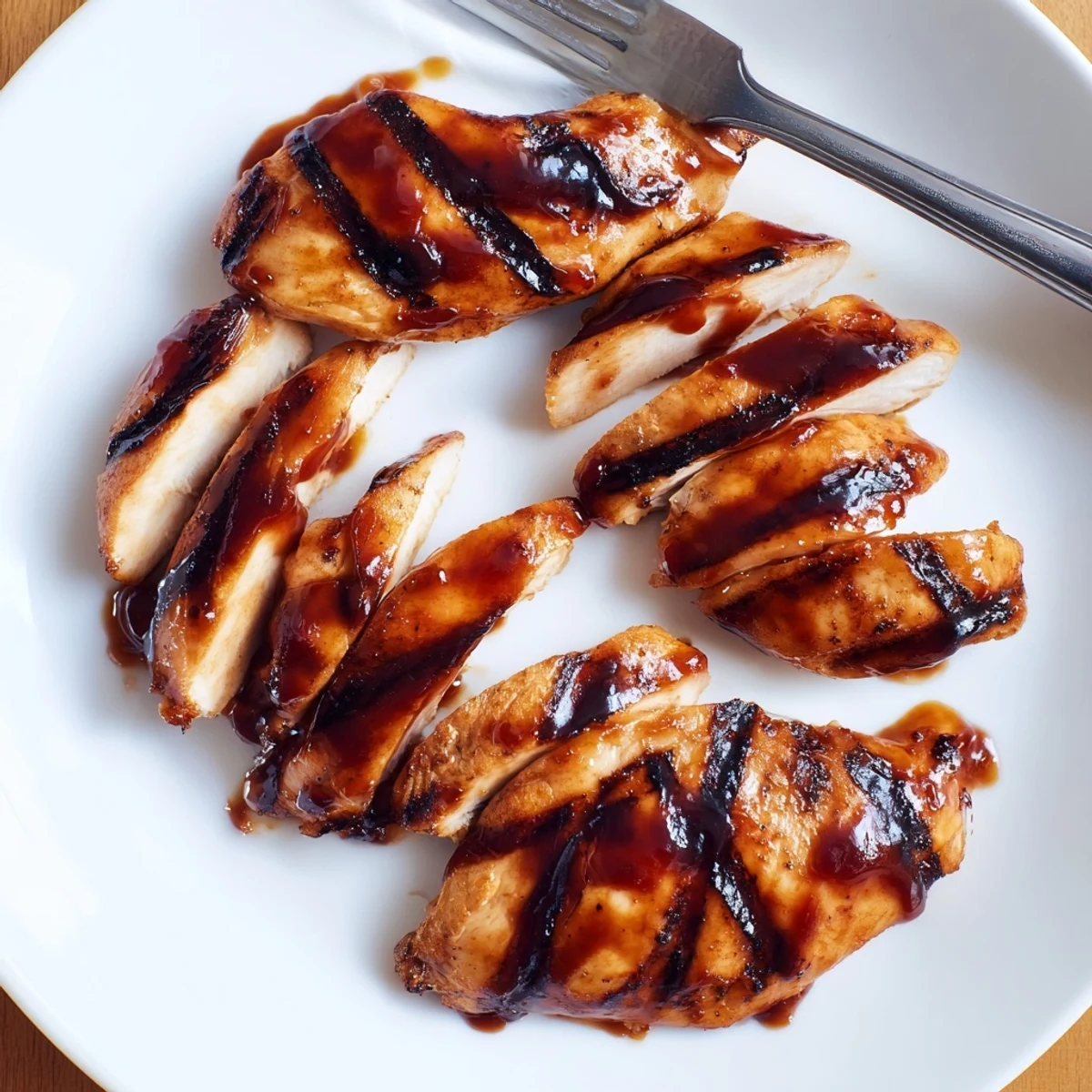 Golden grilled Coca Cola glazed chicken breast sliced open revealing tender meat with sticky sweet glaze
