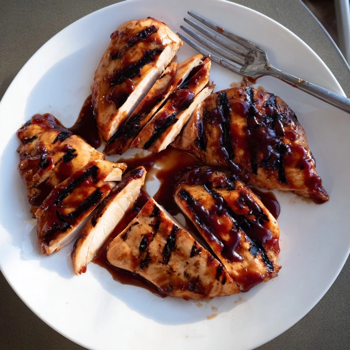 Smoky grilled Coca Cola glazed chicken breast garnished with fresh herbs served alongside grilled corn